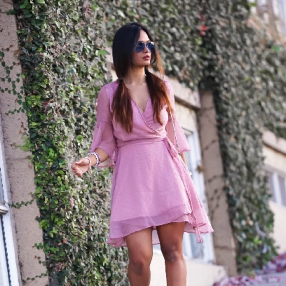 Pink Frills Bell Sleeves Dress